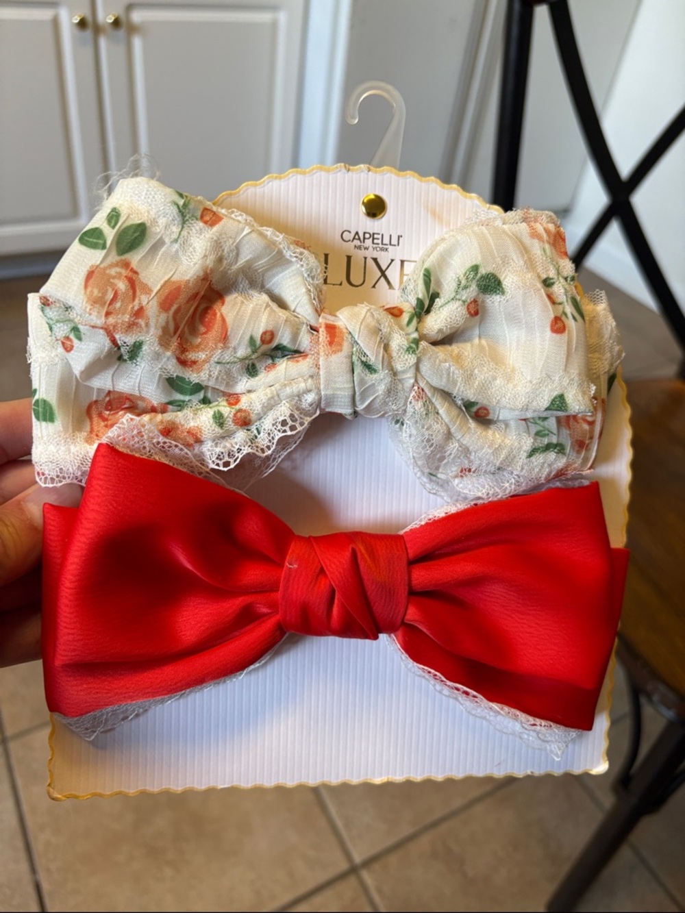 Capelli of New York Floral Peach & Red Bow Duo